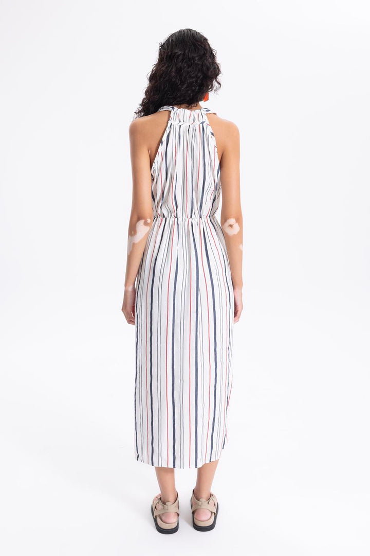 BSL Women Linen Striped Midi Dress - Brant