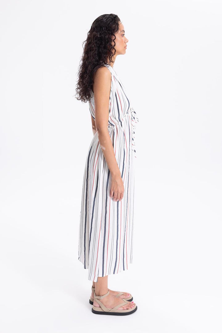 BSL Women Linen Striped Midi Dress - Brant