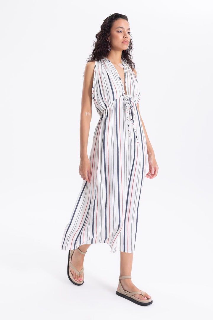 BSL Women Linen Striped Midi Dress - Brant