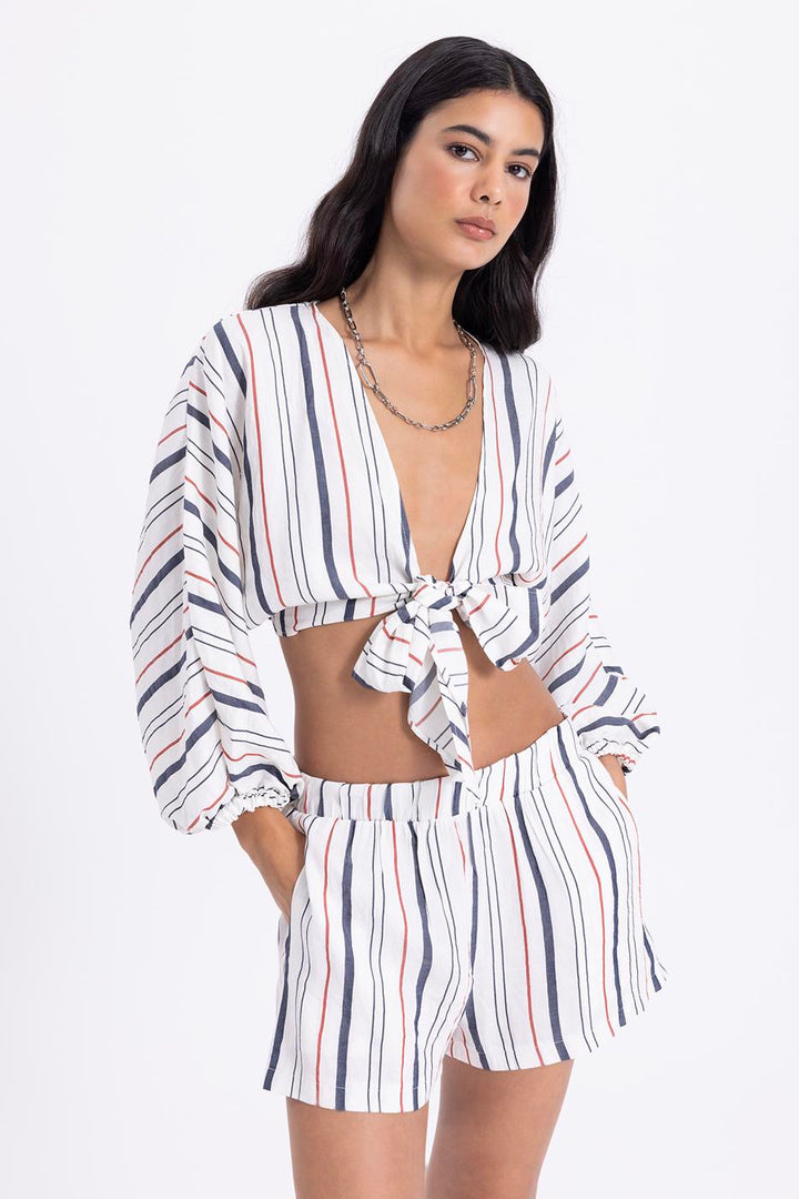 BSL Women Linen Striped Mini Shorts - Cinisello Balsamo