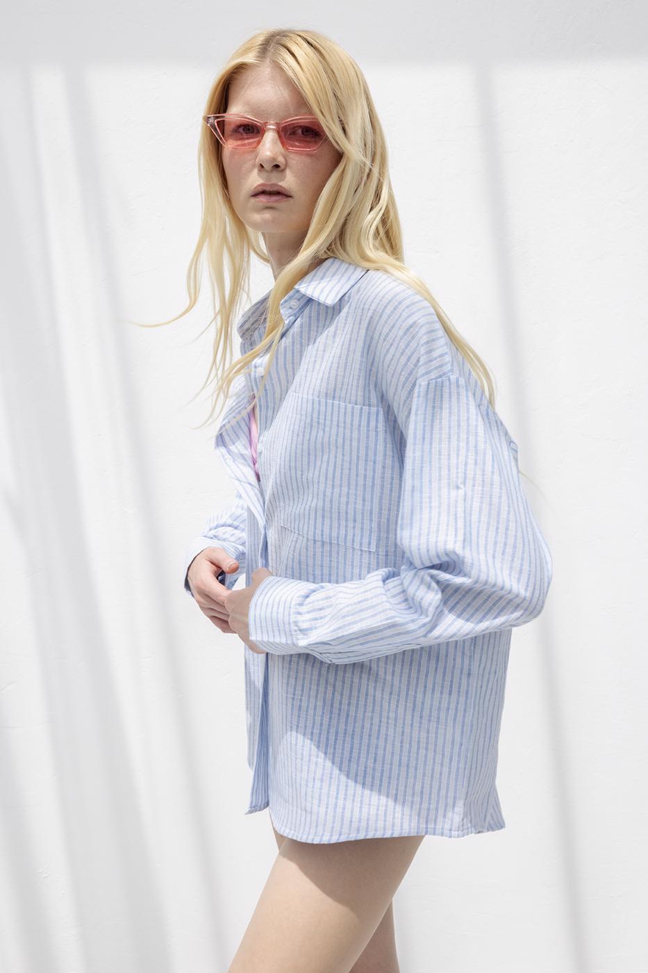 BSL Women Linen Striped Oversize Shirt - Blois