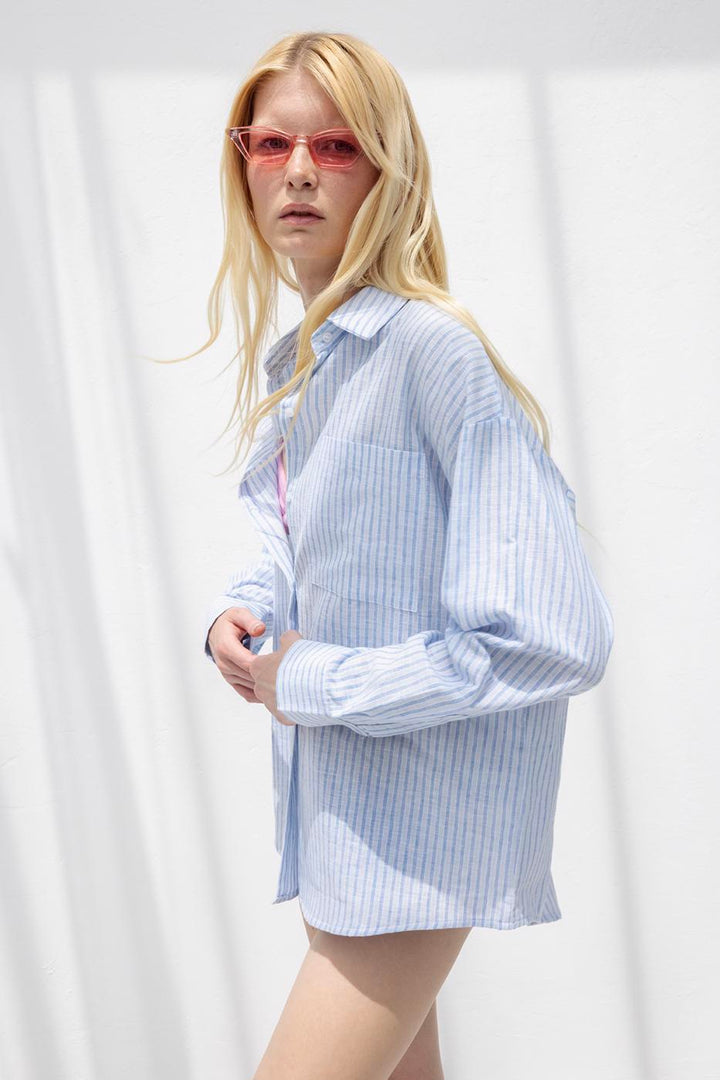 BSL Women Linen Striped Oversize Shirt - Blois