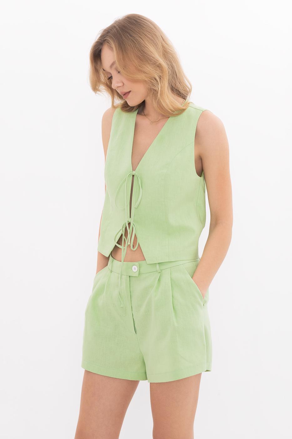 BSL Women Linen Blend Lace Up Vest - Ibbenbüren
