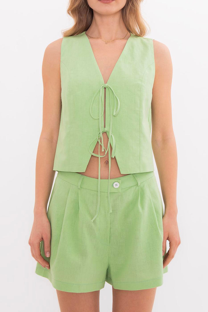 BSL Women Linen Blend Lace Up Vest - Ibbenbüren