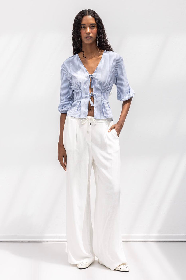 BSL Women Linen Blend Belted Wide Trousers - Sun City