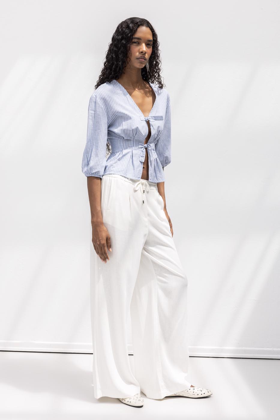 BSL Women Linen Blend Belted Wide Trousers - Sun City