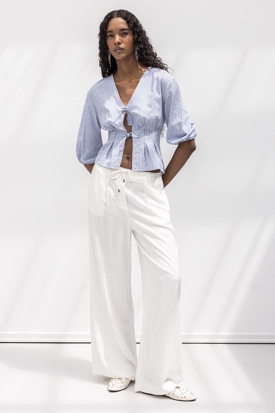 BSL Women Linen Blend Belted Wide Trousers - Sun City