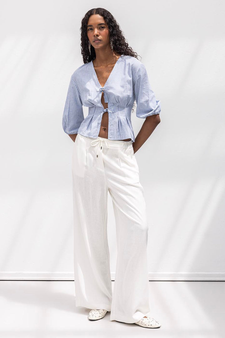 BSL Women Linen Blend Belted Wide Trousers - Sun City