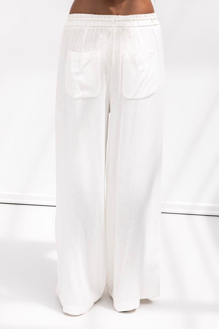 BSL Women Linen Blend Belted Wide Trousers - Sun City