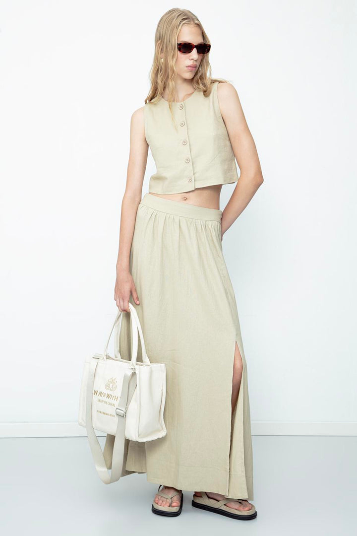 BSL Women Linen Blend Midi Skirt - Castelldefels