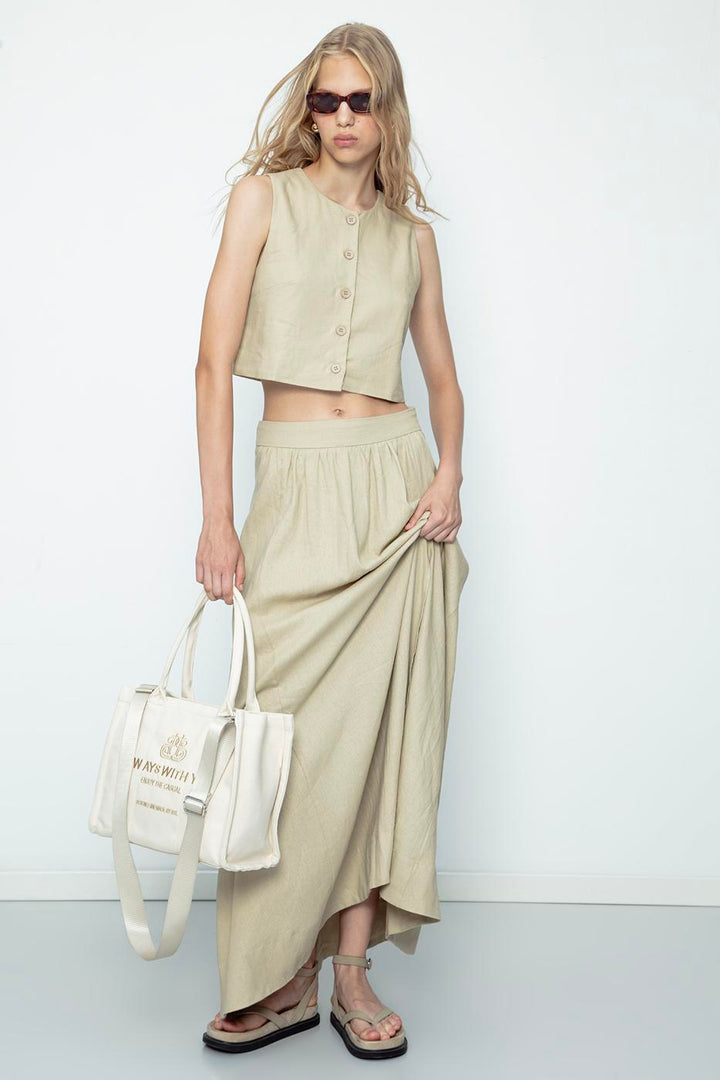 BSL Women Linen Blend Midi Skirt - Castelldefels
