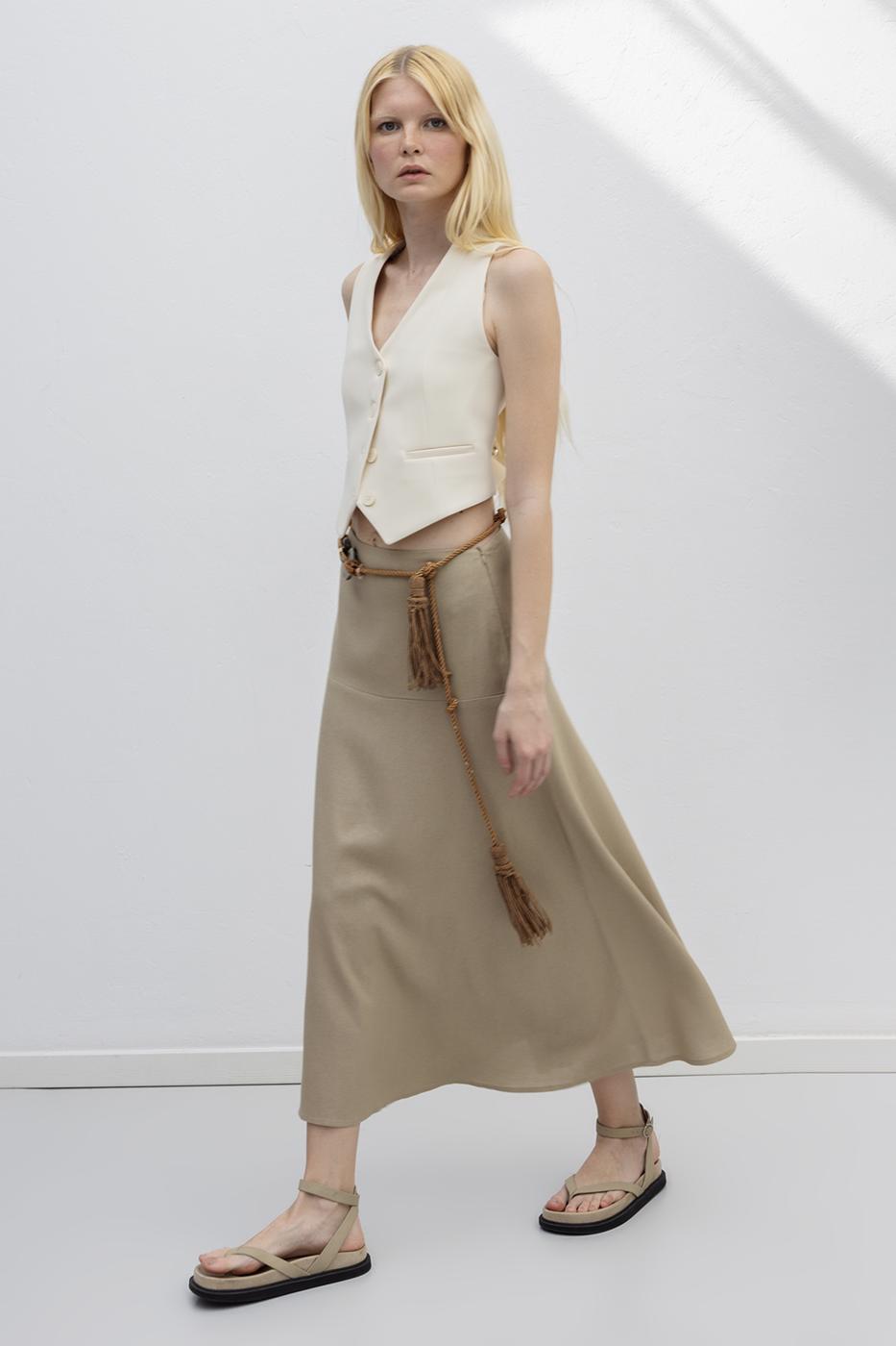 BSL Women Linen Blend Flounced Midi Skirt - Vich