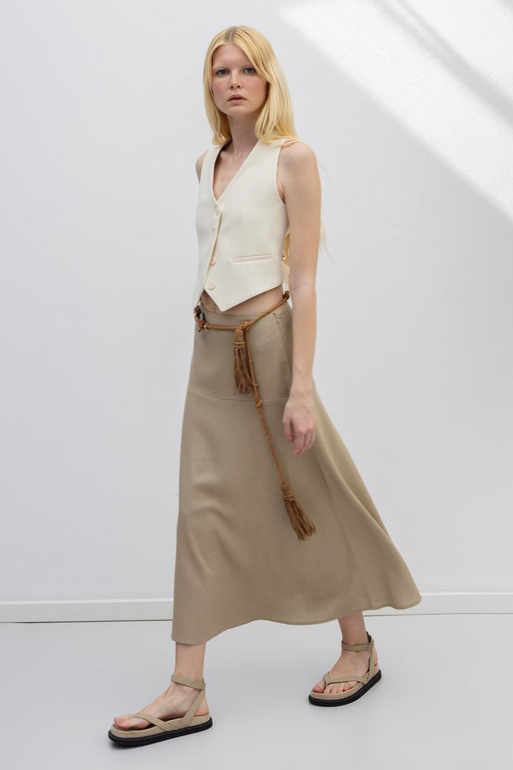 BSL Women Linen Blend Flounced Midi Skirt - Vich