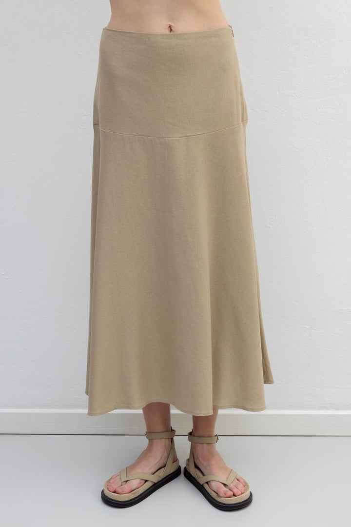 BSL Women Linen Blend Flounced Midi Skirt - Vich