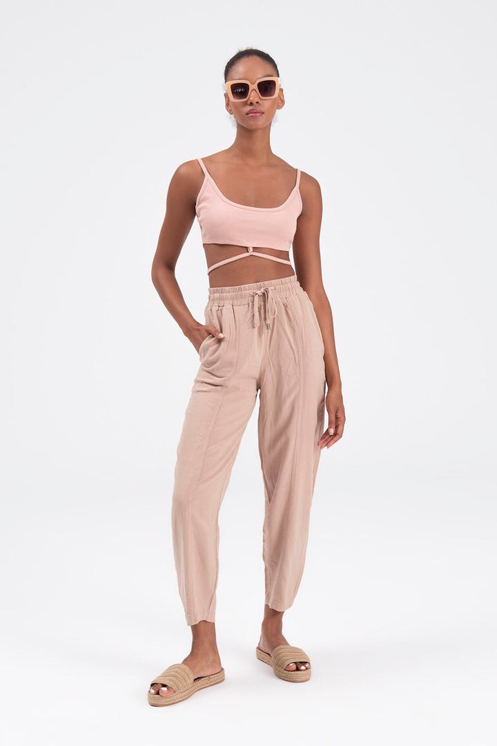 BSL Women Linen Blend Loose Pants - Agía Paraskeví