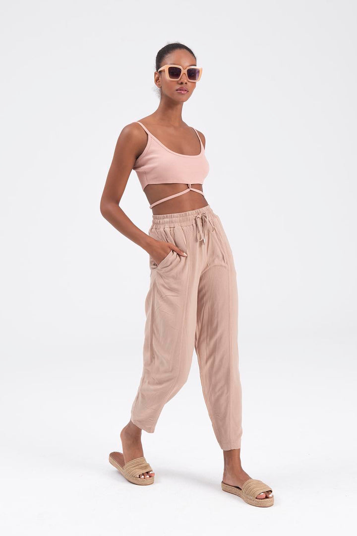 BSL Women Linen Blend Loose Pants - Agía Paraskeví