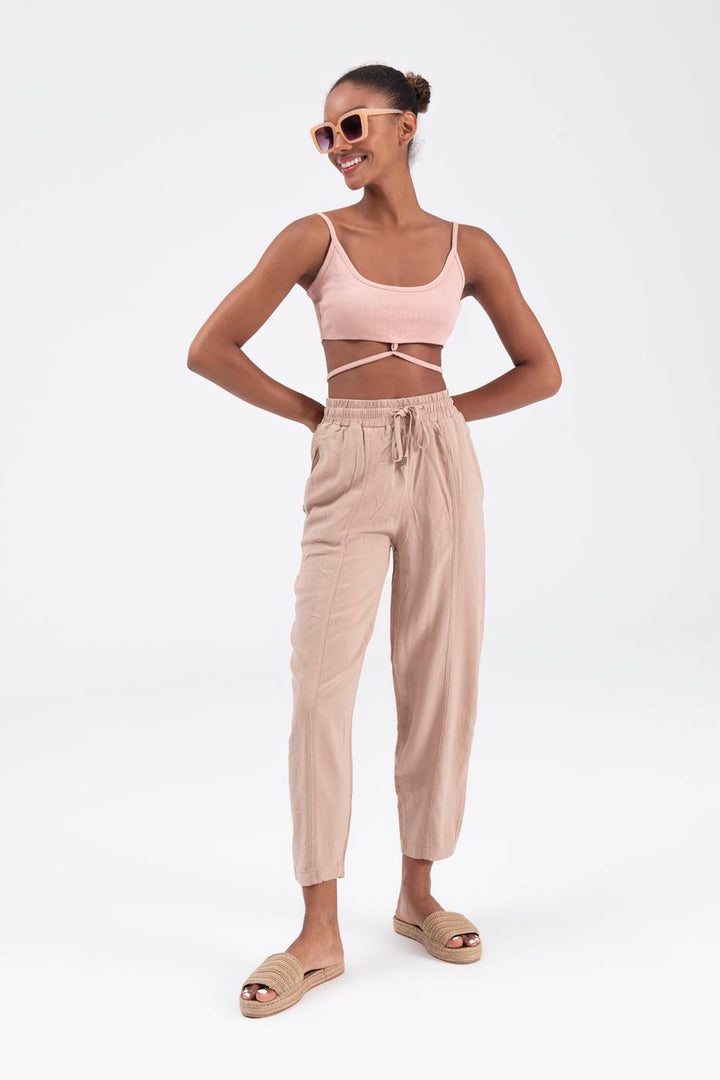 BSL Women Linen Blend Loose Pants - Agía Paraskeví
