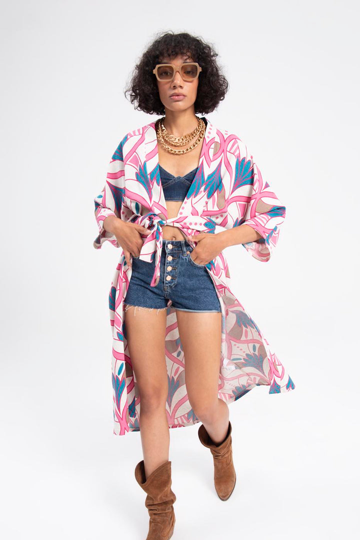 BSL Women Linen Blend Kimono with Belt - Cunduacán