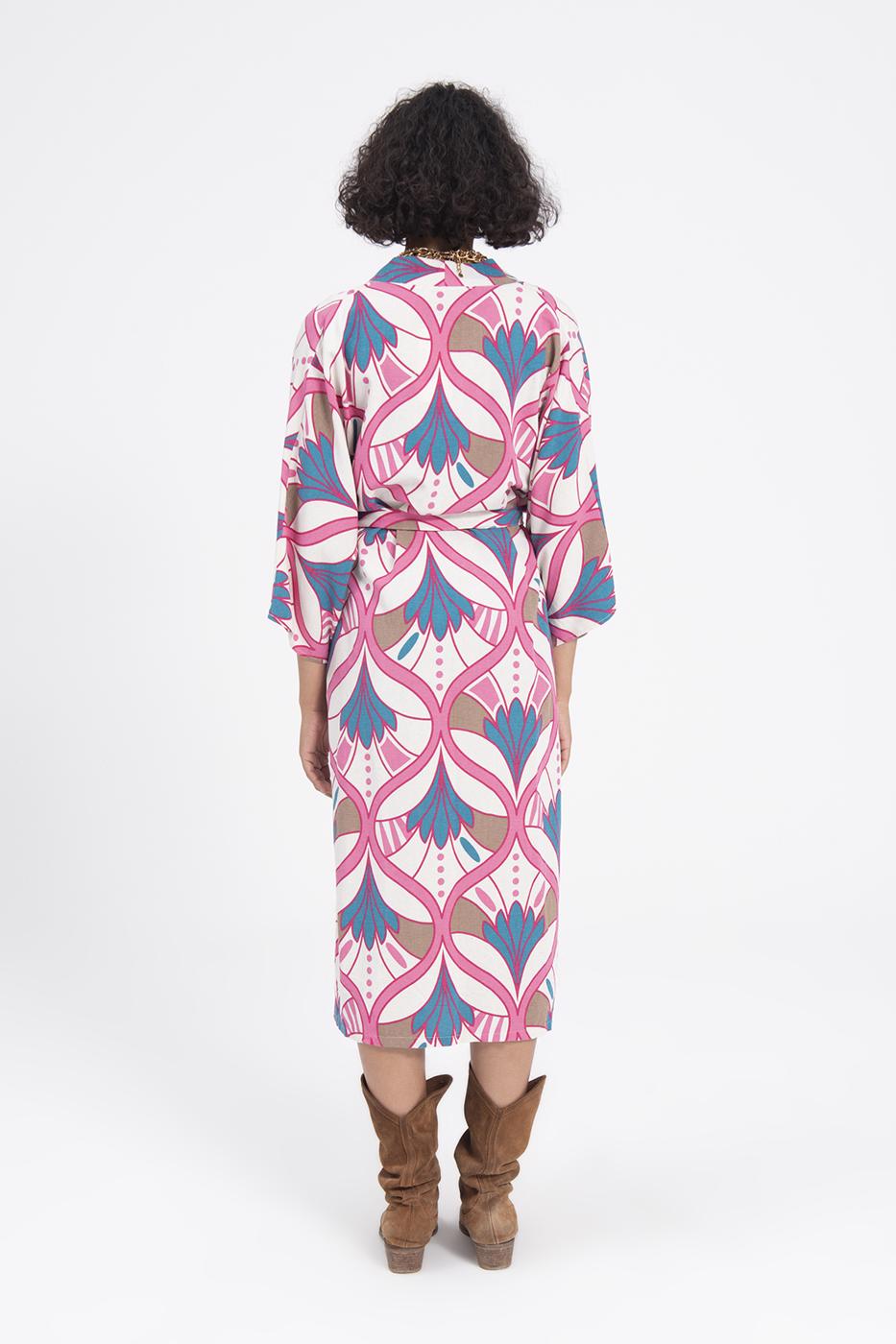 BSL Women Linen Blend Kimono with Belt - Cunduacán
