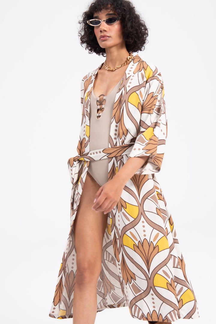 BSL Women Linen Blend Kimono with Belt - Hammond