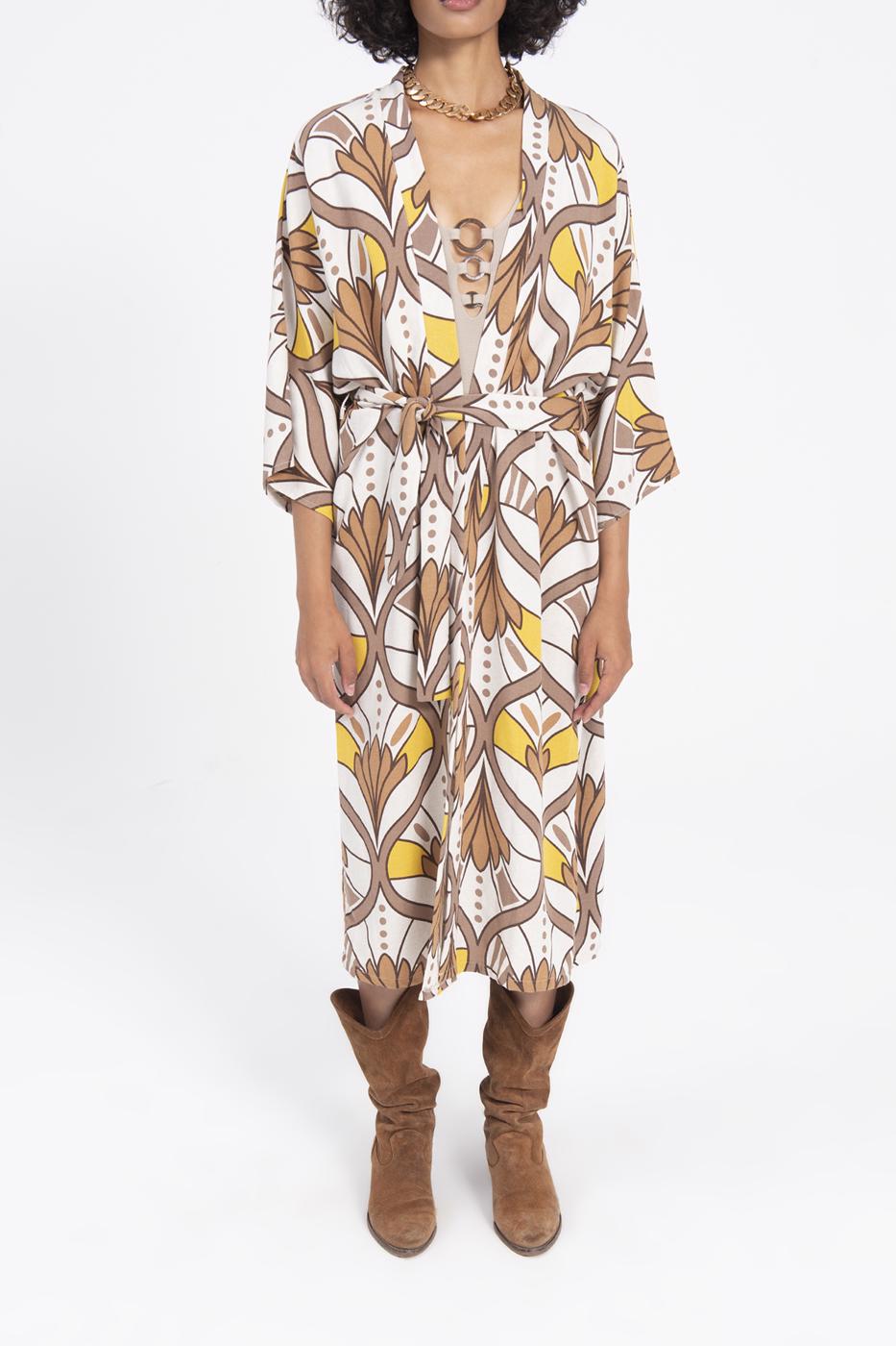 BSL Women Linen Blend Kimono with Belt - Hammond
