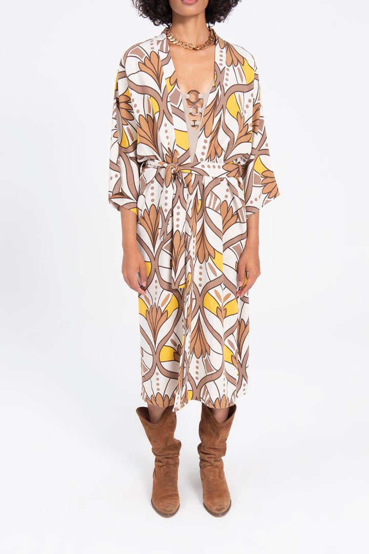 BSL Women Linen Blend Kimono with Belt - Hammond