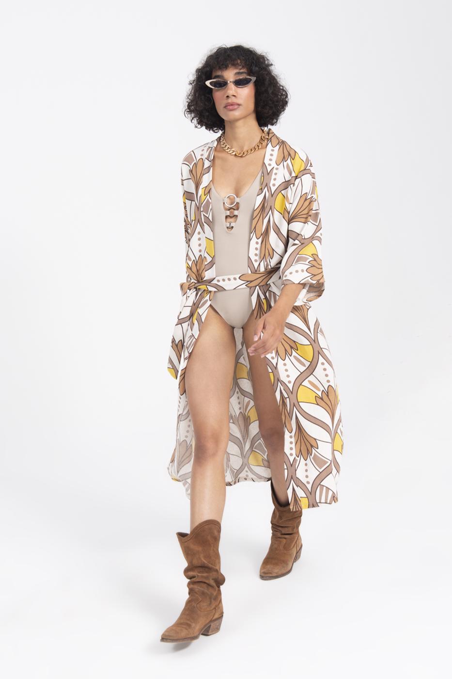 BSL Women Linen Blend Kimono with Belt - Hammond