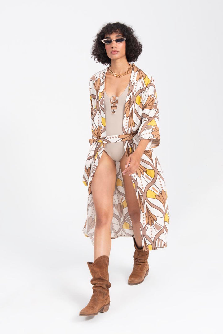 BSL Women Linen Blend Kimono with Belt - Hammond