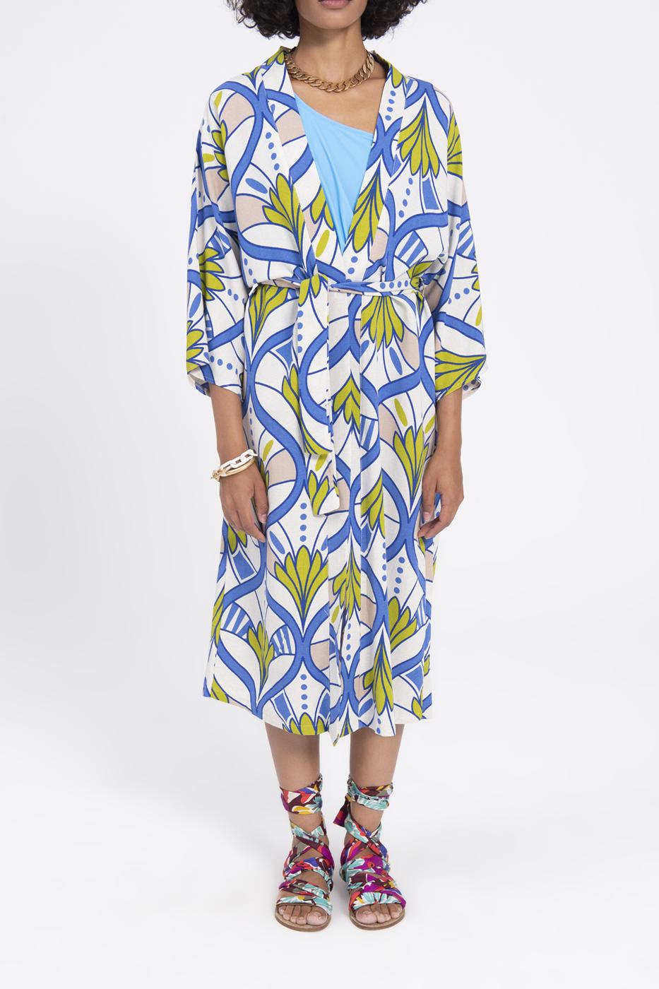 BSL Women Linen Blend Kimono with Belt - University City