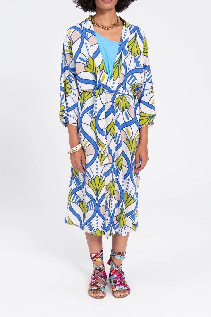 BSL Women Linen Blend Kimono with Belt - University City