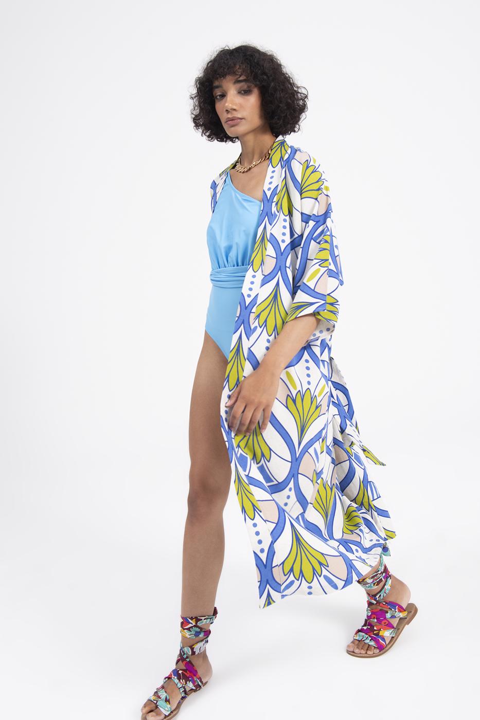 BSL Women Linen Blend Kimono with Belt - University City