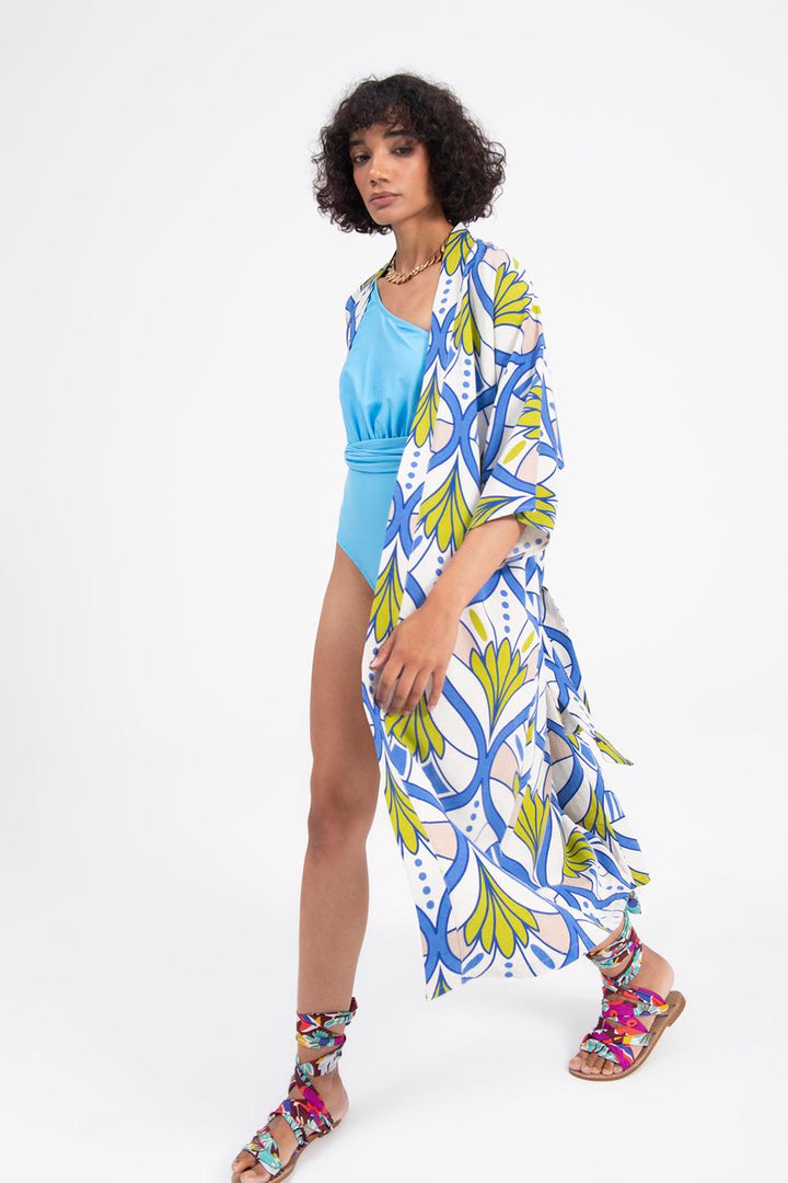 BSL Women Linen Blend Kimono with Belt - University City
