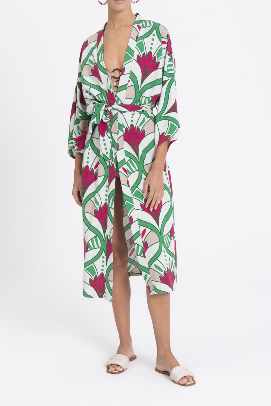 BSL Women Linen Blend Kimono with Belt - Mörfelden-Walldorf
