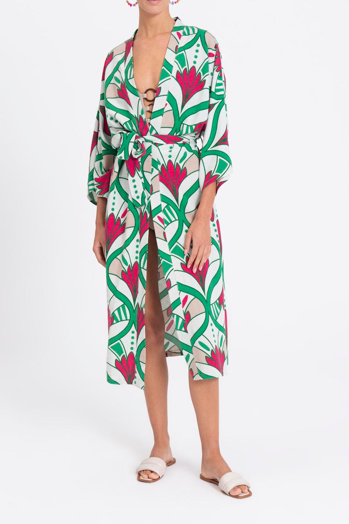 BSL Women Linen Blend Kimono with Belt - Mörfelden-Walldorf