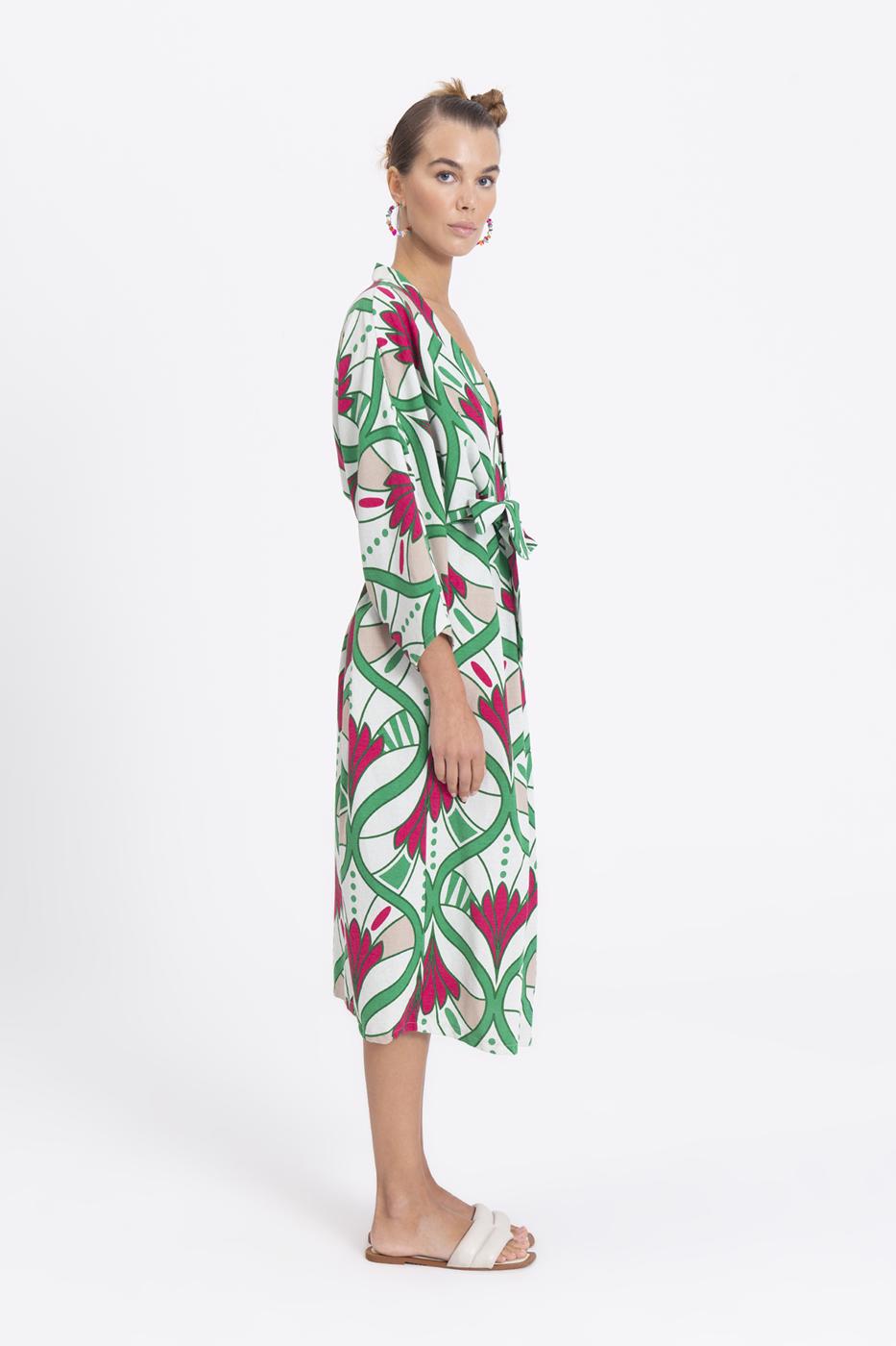 BSL Women Linen Blend Kimono with Belt - Mörfelden-Walldorf