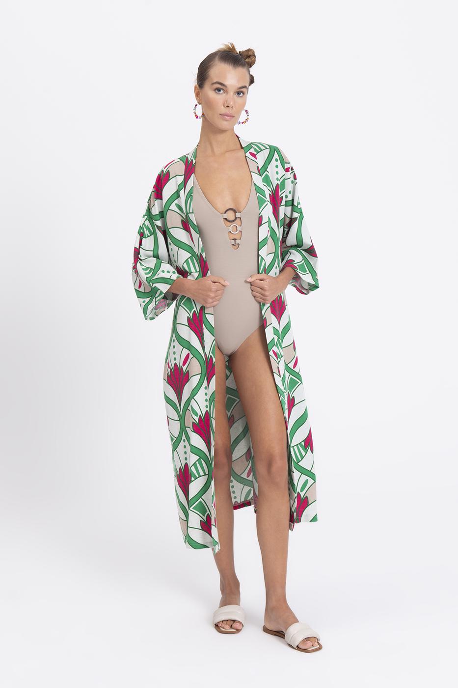 BSL Women Linen Blend Kimono with Belt - Mörfelden-Walldorf