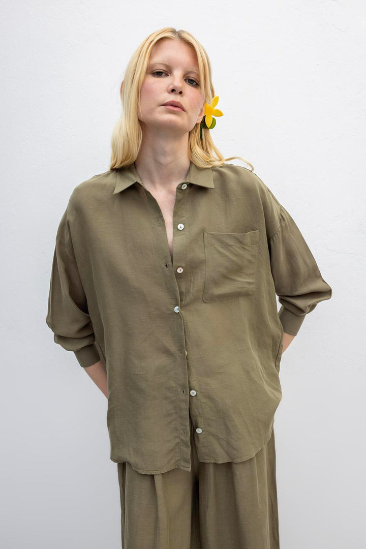 BSL Women Linen Blend Oversize Shirt - Prattville