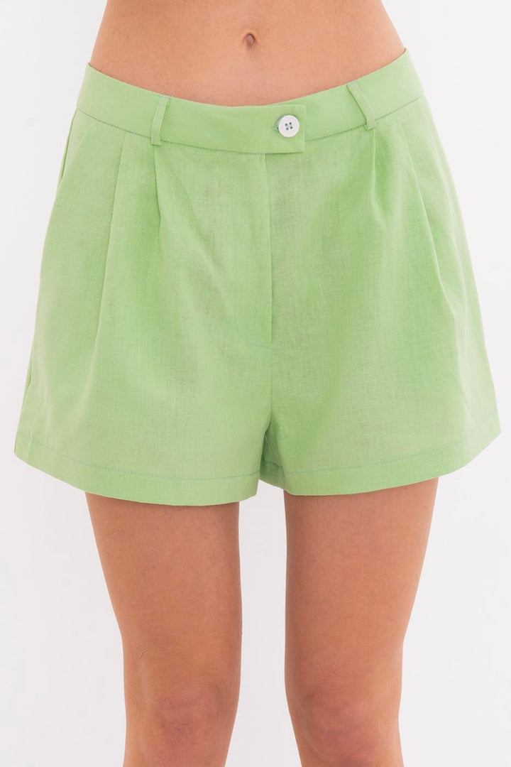 BSL Women Linen Blend Pleated Mini Shorts - Montclair