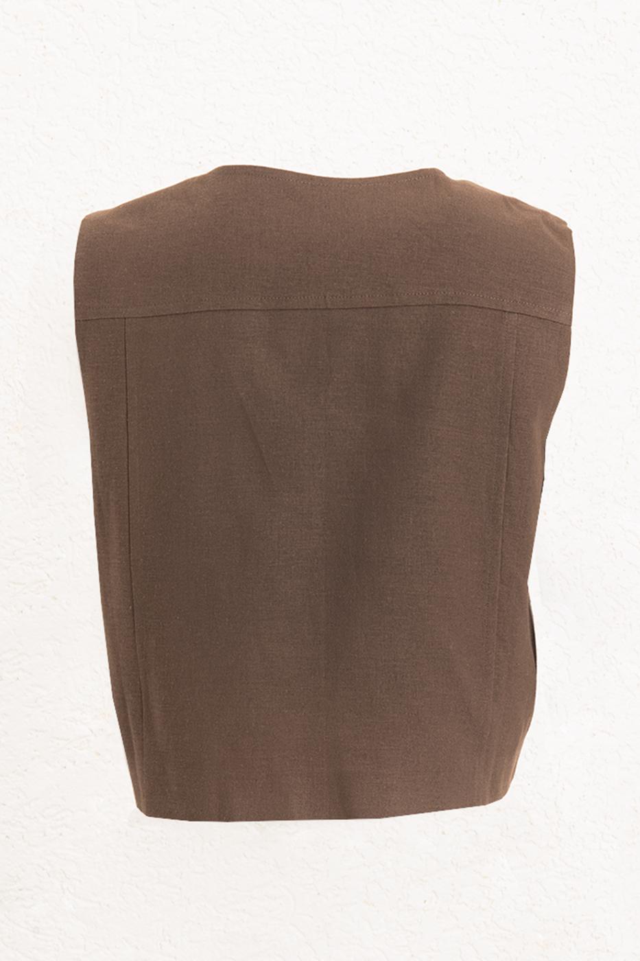 BSL Women Linen Round Collar Vest with Metal Button Detail - Korschenbroich