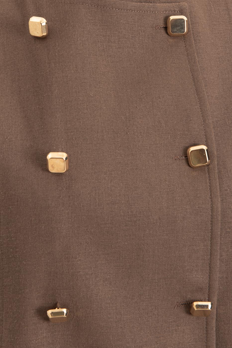 BSL Women Linen Round Collar Vest with Metal Button Detail - Korschenbroich