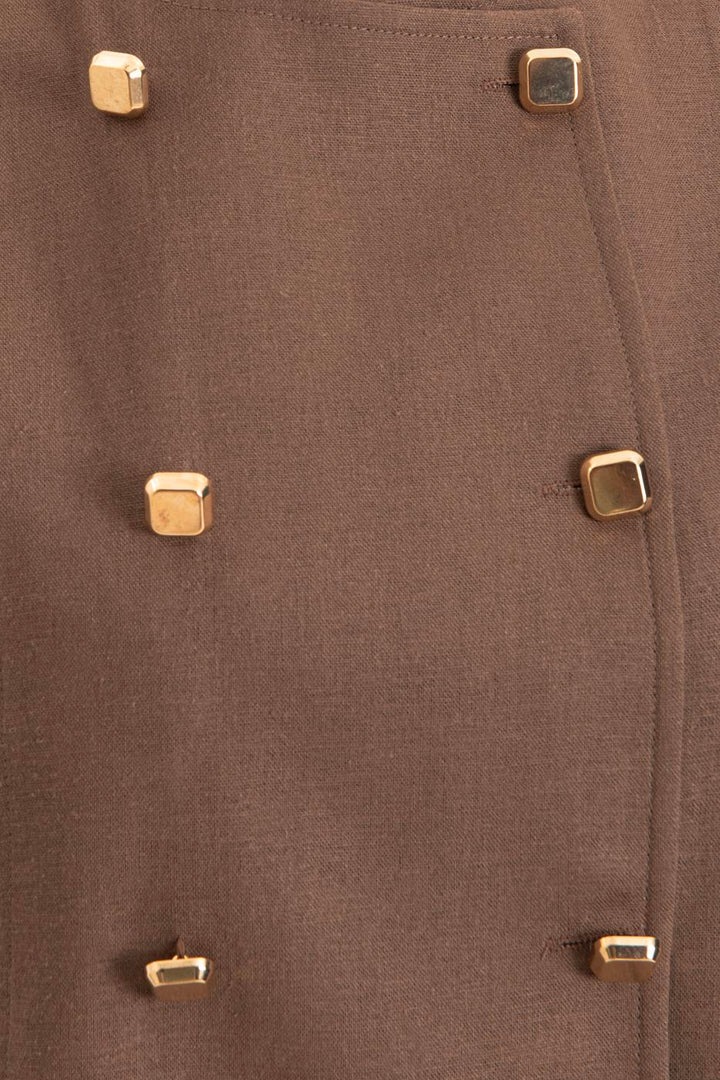 BSL Women Linen Round Collar Vest with Metal Button Detail - Korschenbroich