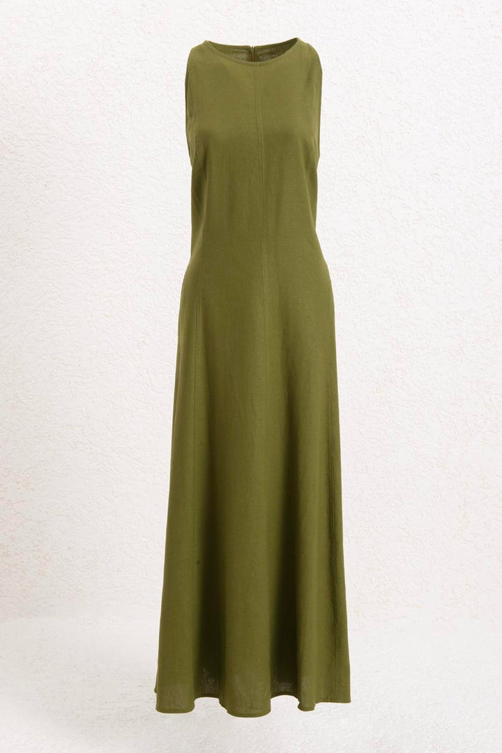 BSL Women Linen Midi Sleeveless Dress - Mableton