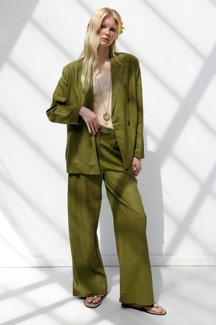 BSL Women Linen Pleated Loose Trousers - Billingham