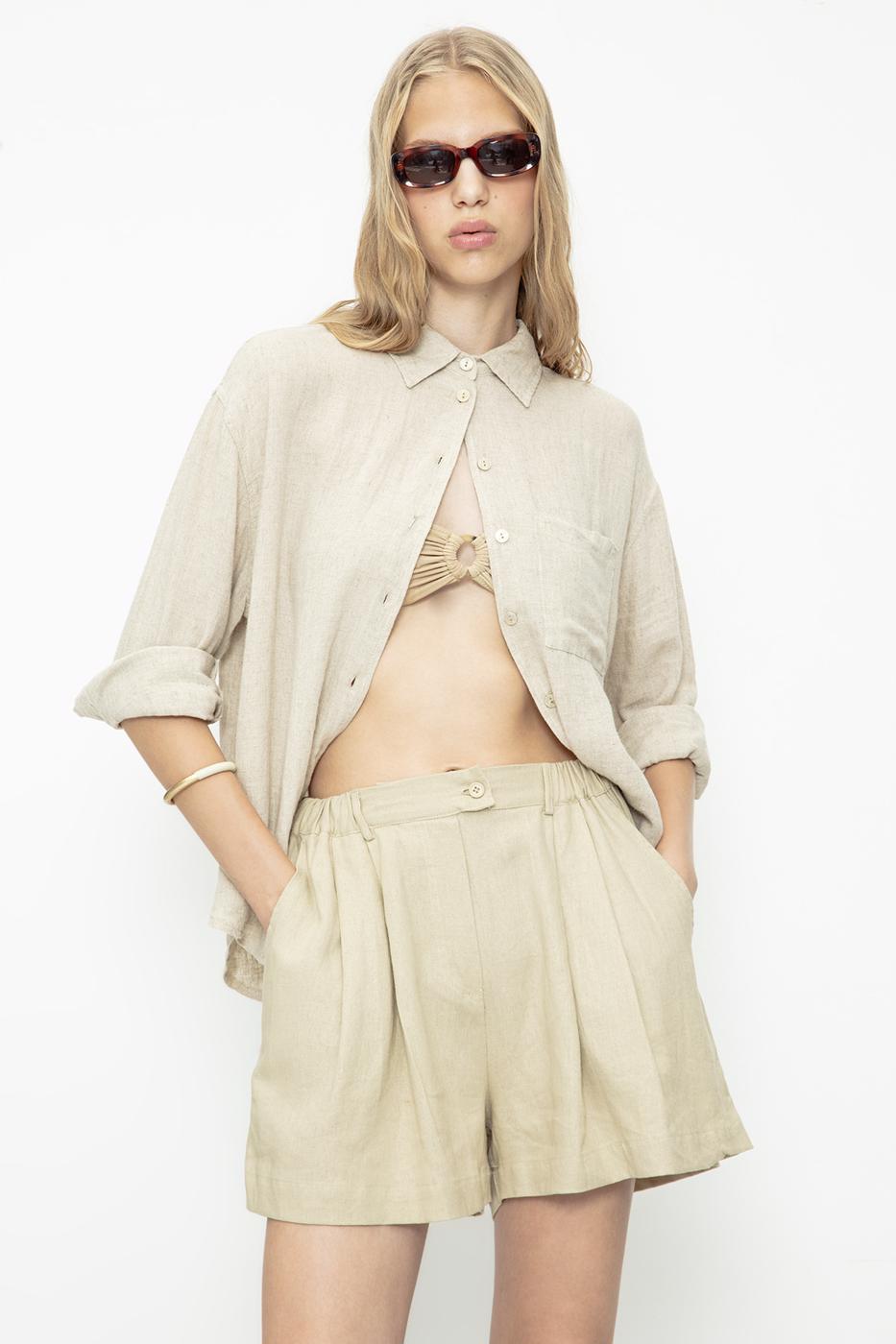 BSL Women Linen Pleated Shorts - Launceston
