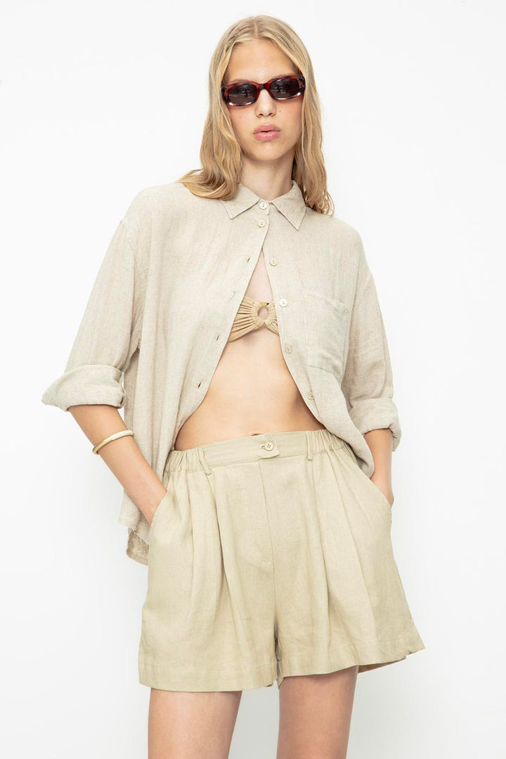 BSL Women Linen Pleated Shorts - Launceston