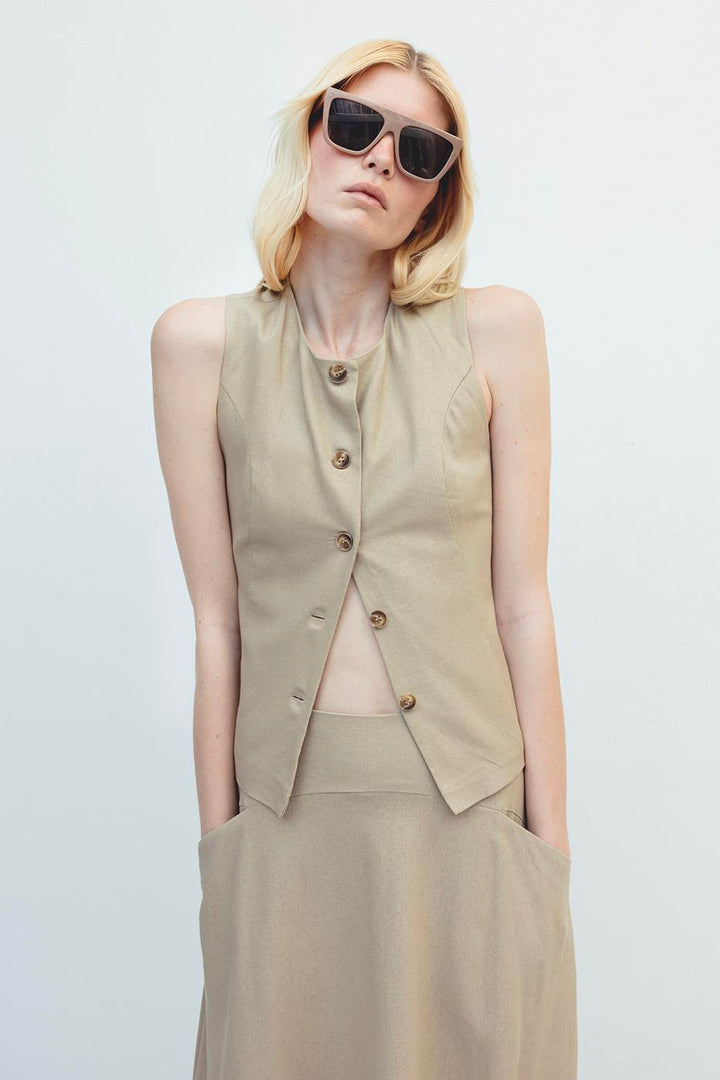 BSL Women Linen Slim Vest - Barneveld