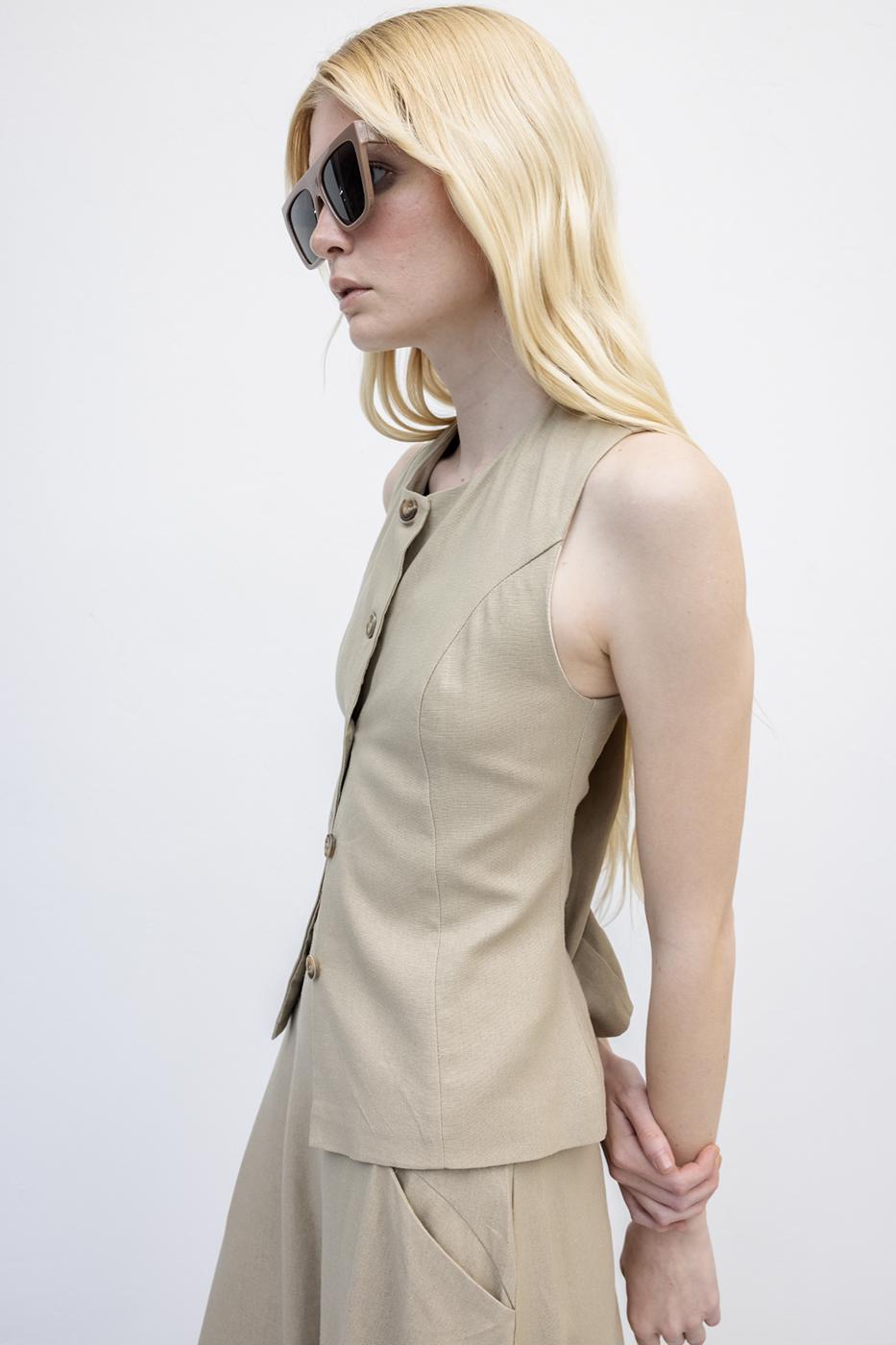 BSL Women Linen Slim Vest - Barneveld