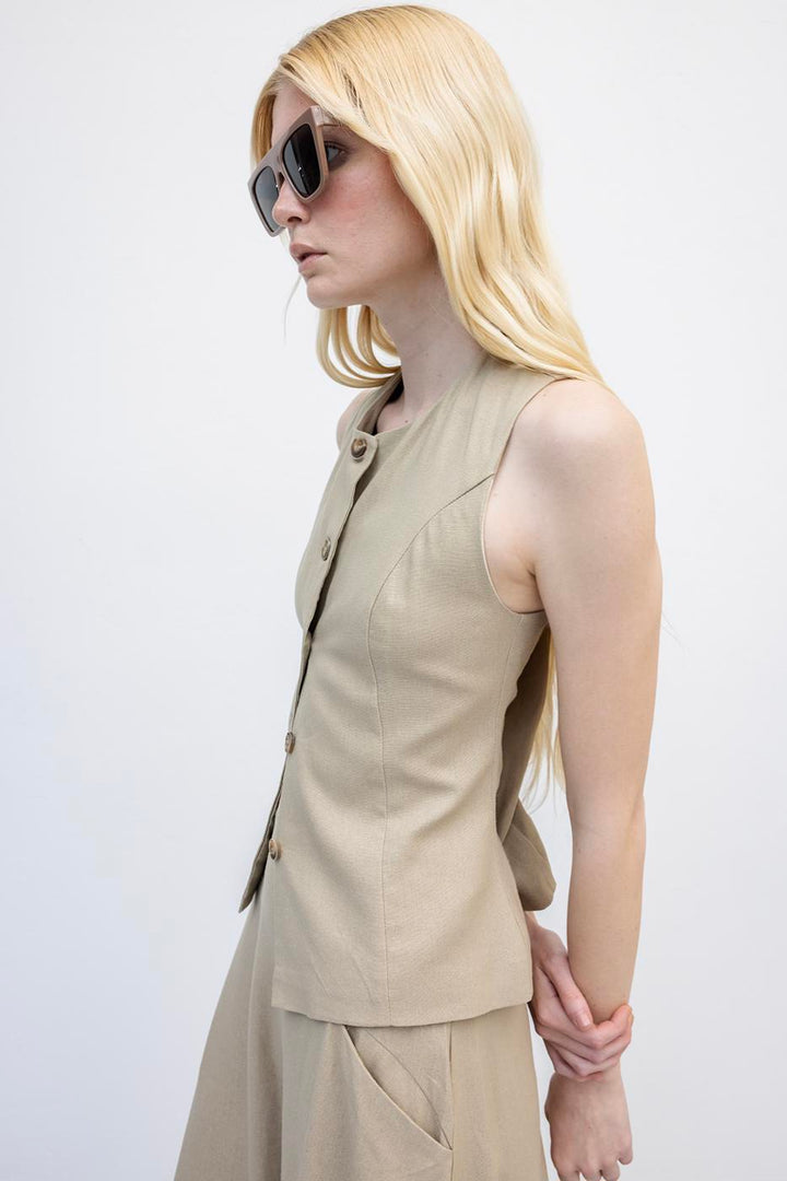 BSL Women Linen Slim Vest - Barneveld