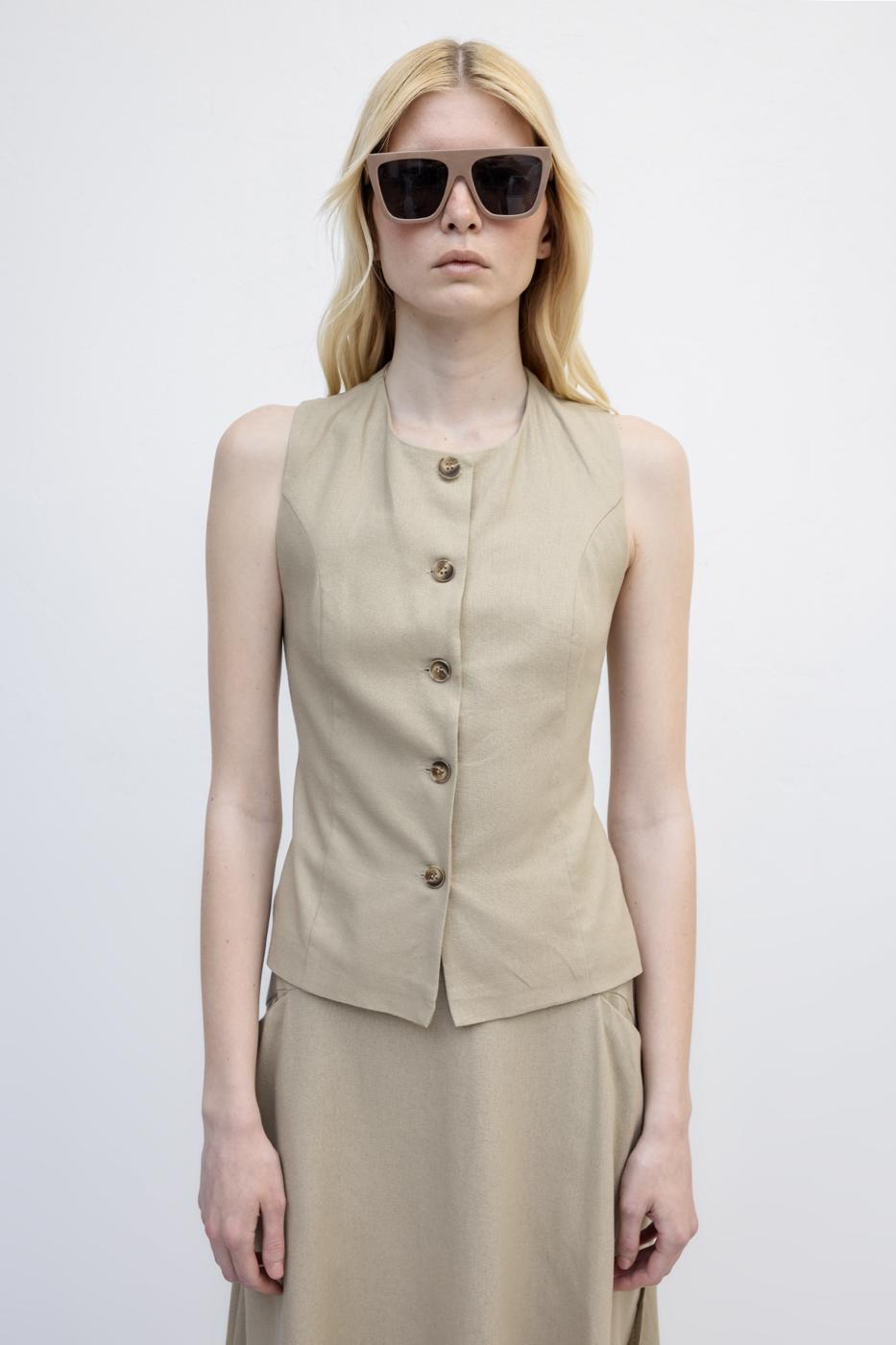 BSL Women Linen Slim Vest - Barneveld