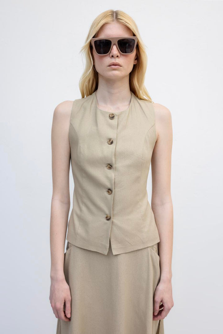 BSL Women Linen Slim Vest - Barneveld